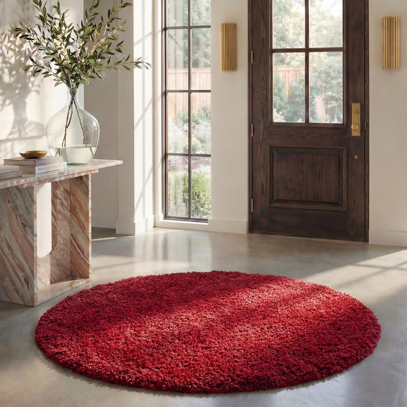 Tapis brun Angeliya, Rouge, Rond 6 pi 7 po