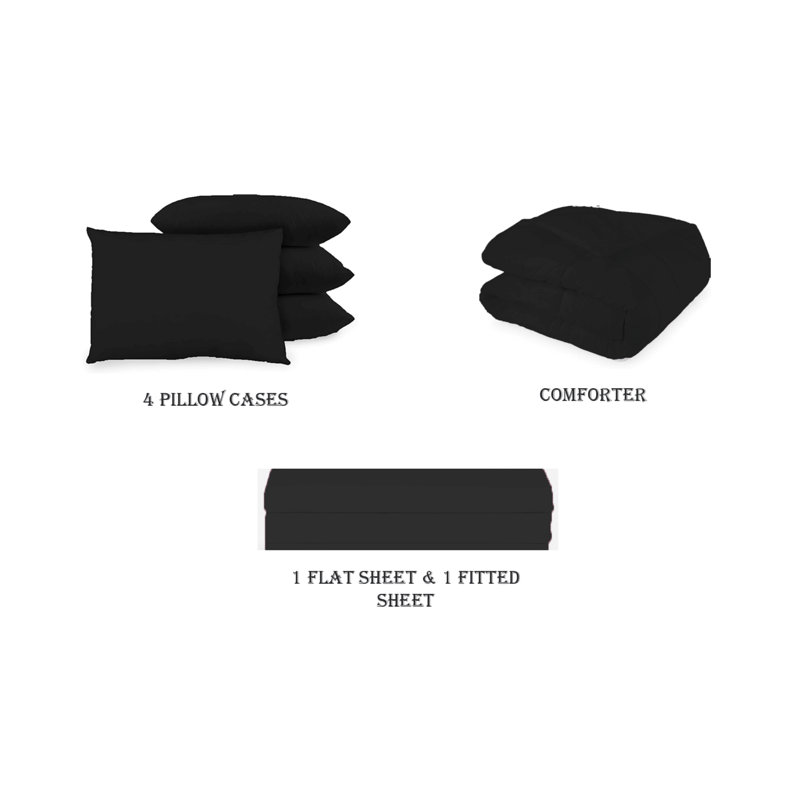 Luxury Soft Down Alternative Microfiber Lightweight Comforter Set Bed in a Bag, Black, Black