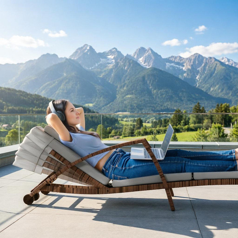Ensemble de 2 chaises longues en osier gris avec dossier réglable à 5 positions et coussins pour patio, L 72,8 po
