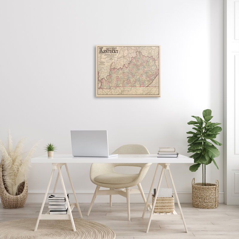 Vintage Kentucky State Map Print on Canvas, 30" x 24"