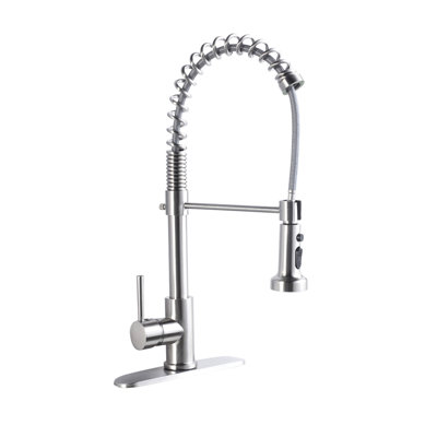 21.06-Inch Brushed Nickel Kitchen Faucet, Stainless Steel With Easy Pull-Down And Single Handle Control Faucet In Nickel, 21-Inch, 360-Degree Swivel Spout Dual