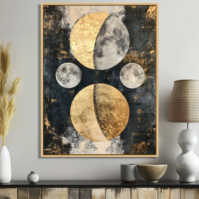 Moon Phases in Gilded Paper II - Collage Framed Wall Art