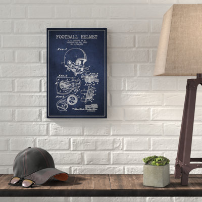 " Football Helmet Navy Blue Patent Blueprint "