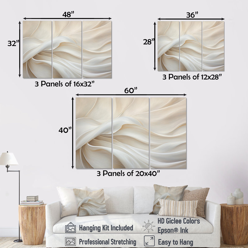 White Silk Fabric River - Fashion Canvas Wall Art Set, 28" H x 36" W, Wrapped Canvas