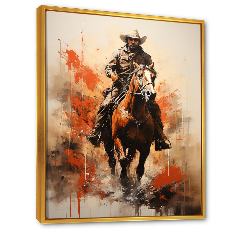 Rodeo Cowboy - art mural occidental, Cadre flottant doré, H 32 po x l 24 po x P 1 po