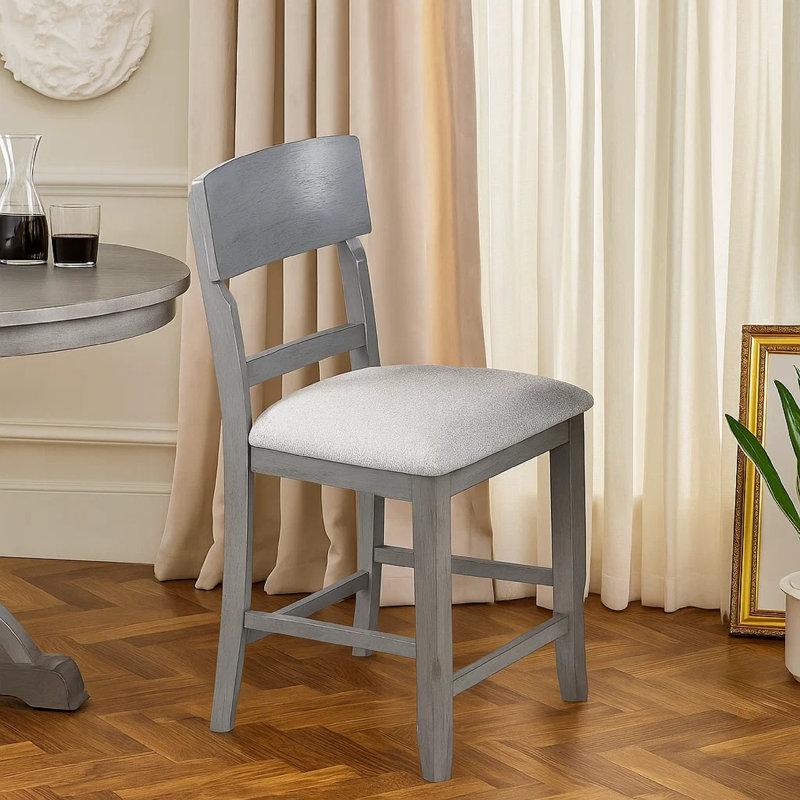 Keyan Counter Height Chair Set Of 2, Foam Gray Fabric Seat, Wood, Gray
