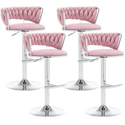 Velvet Bar Stools Set Of 4, Counter Height Bar Stools With Low Back, Modern Adjustable Height Barstools, 360° Swivel Bar Chairs For Kitchen Island, Pub