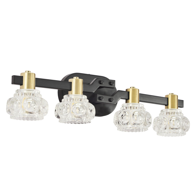 Vintage Style Wall Sconce With 4 Lights, Crystal Shades, Matte Black + Golden, Bathroom & Vanity Counter, Energy Saving , Easy Setup 4- Lamp, Clear Iron, For Corridor, Efficient, Installation Process