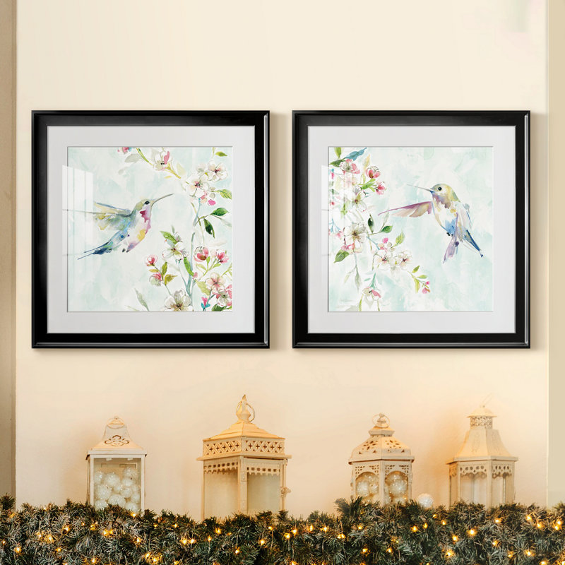 Colibri III - ensemble de 2 reproductions d'art encadrées, H 26,5 po x l 53 po, Impression encadrée avec passe-partout, Black