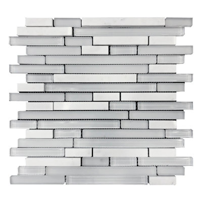 Carrelage mural en mosaïque blanche en verre et en marbre blanc Staccato 12 po x 13 po (1,08 pi2 / pièce)