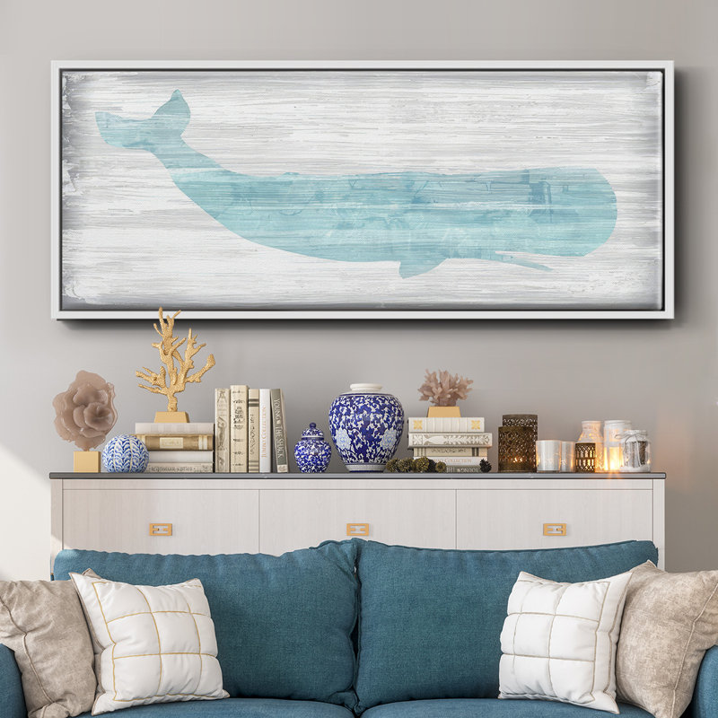 Whale IV- Framed Canvas, 20" H x 50" W