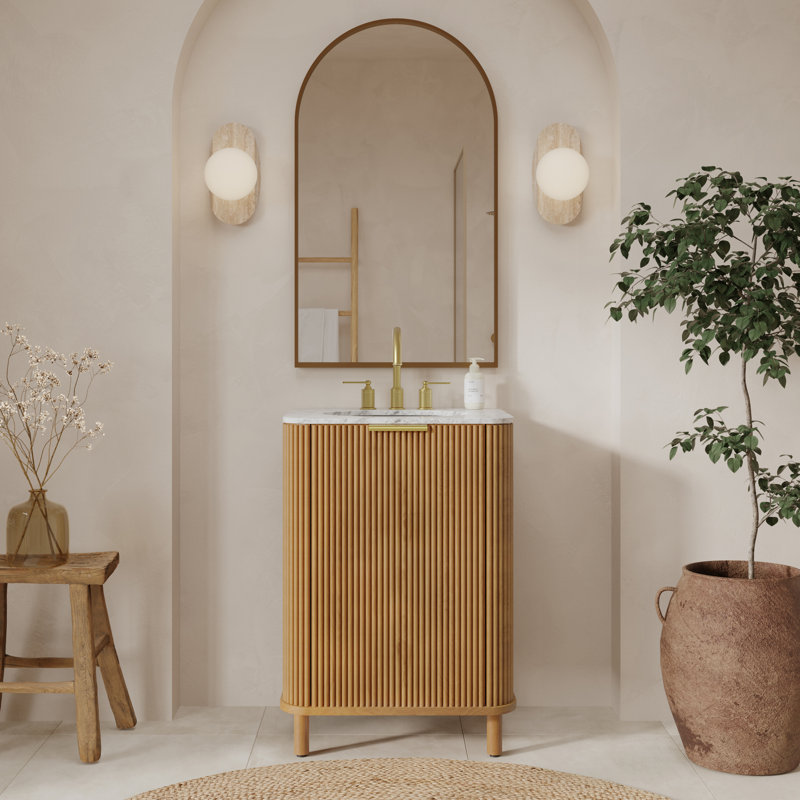 Nova 24" Marble Top Single Bathroom Vanity, Reeded Birch