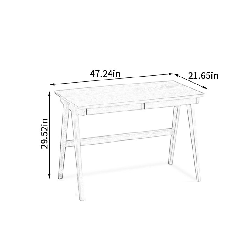 Bureau d'écriture avec tiroir de rangement en bois massif Retro, Marron clair, H 29,52 po x l 47,24 po x P 21,65 po