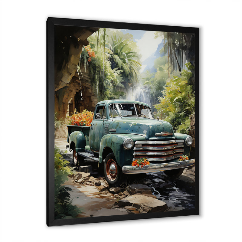 Kampou, camionnette verte Enchanting Waterfall III - impression, Cadre photo noir, H 20 po x l 12 po x P 1 po