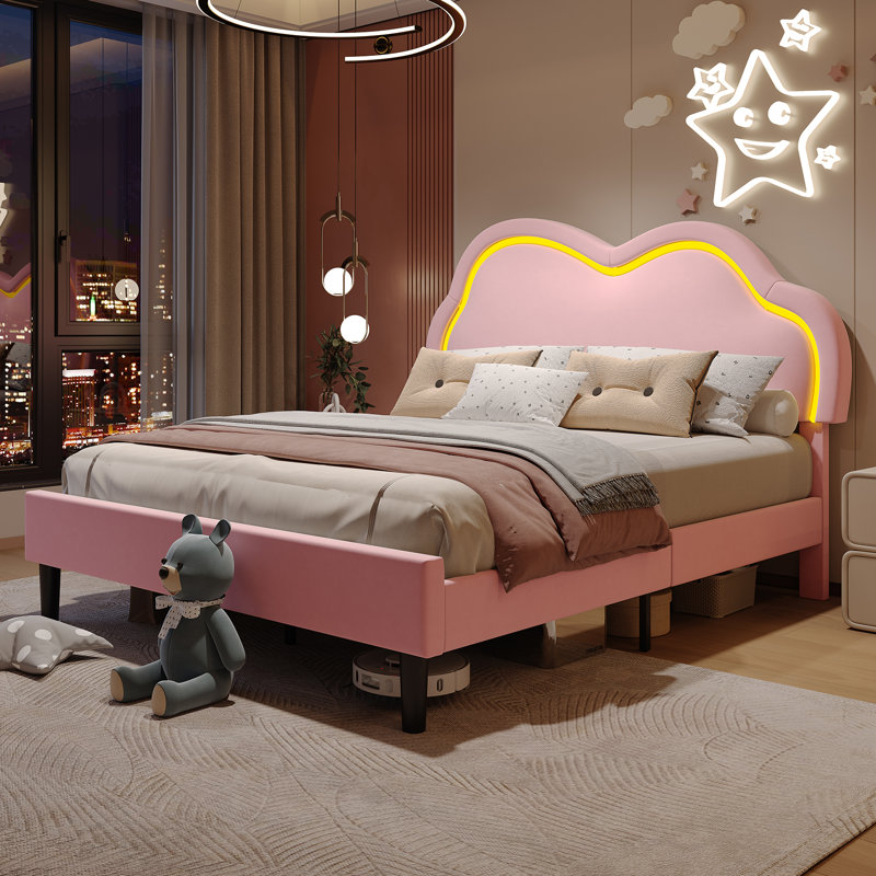 Lit plateforme tapissier Landover, Lit simple, Rose