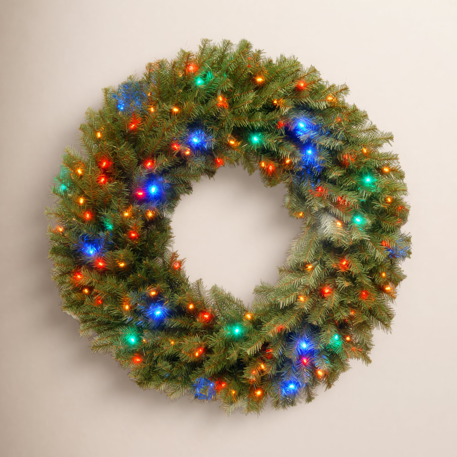 Pre-Lit Fir Christmas Wreath, 36" H x 36" W x 6" D