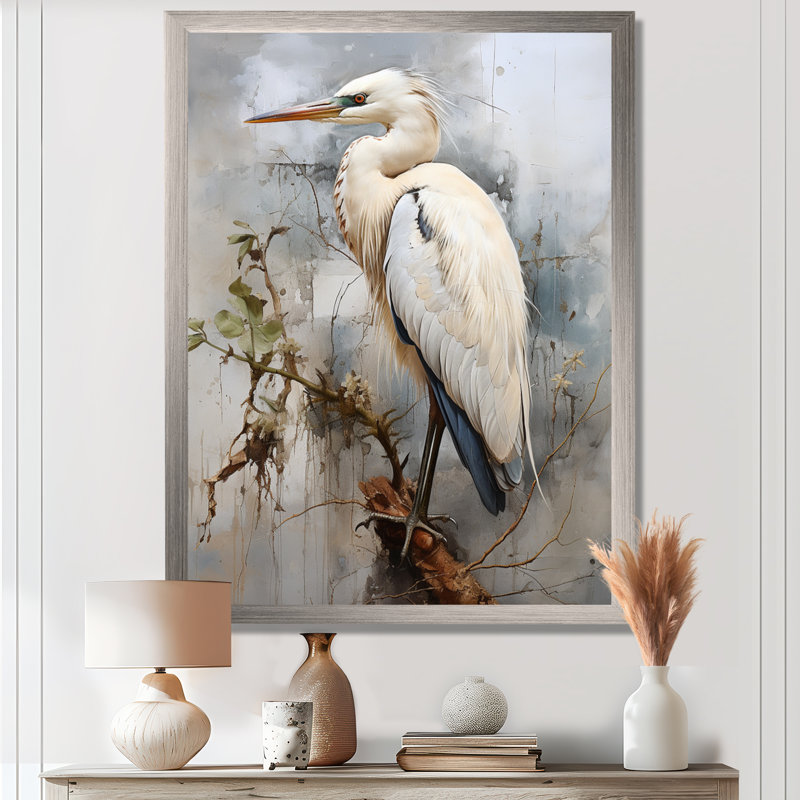 Majestic Blue Heron Horizon Framed On Canvas Print, 20" H x 12" W x 1" D, Silver Single Picture Framed