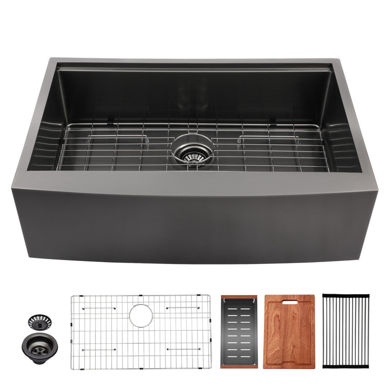 Évier de cuisine Farmhouse / Tablier, H 10 po x l 33 po x P 22 po, Bronze industriel-noir