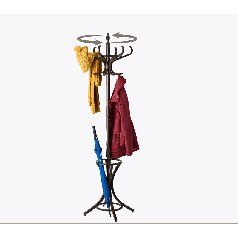 Freestanding 12 - Hook Coat Rack, Walnut Varnish