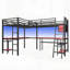 Lit mezzanine en métal en L avec DEL, tablettes de rangement, 2 stations de charge et 2 bureaux intégrés