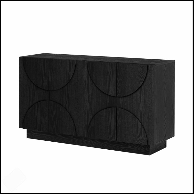 Grand buffet de rangement à 4 portes avec tablettes réglables et poignées semi-circulaires pour une organisation élégante de salle à manger et de salon