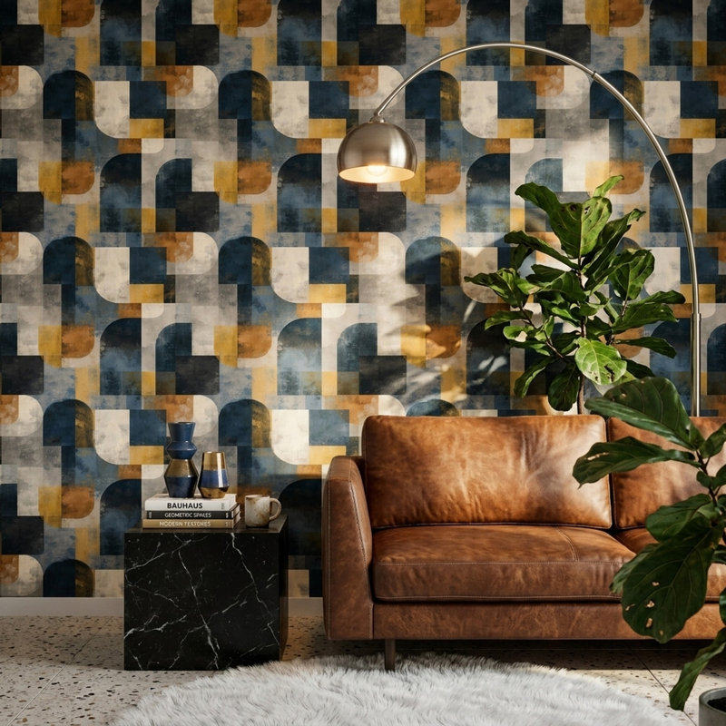 Papier peint abstrait Mid-Century, Peler et coller