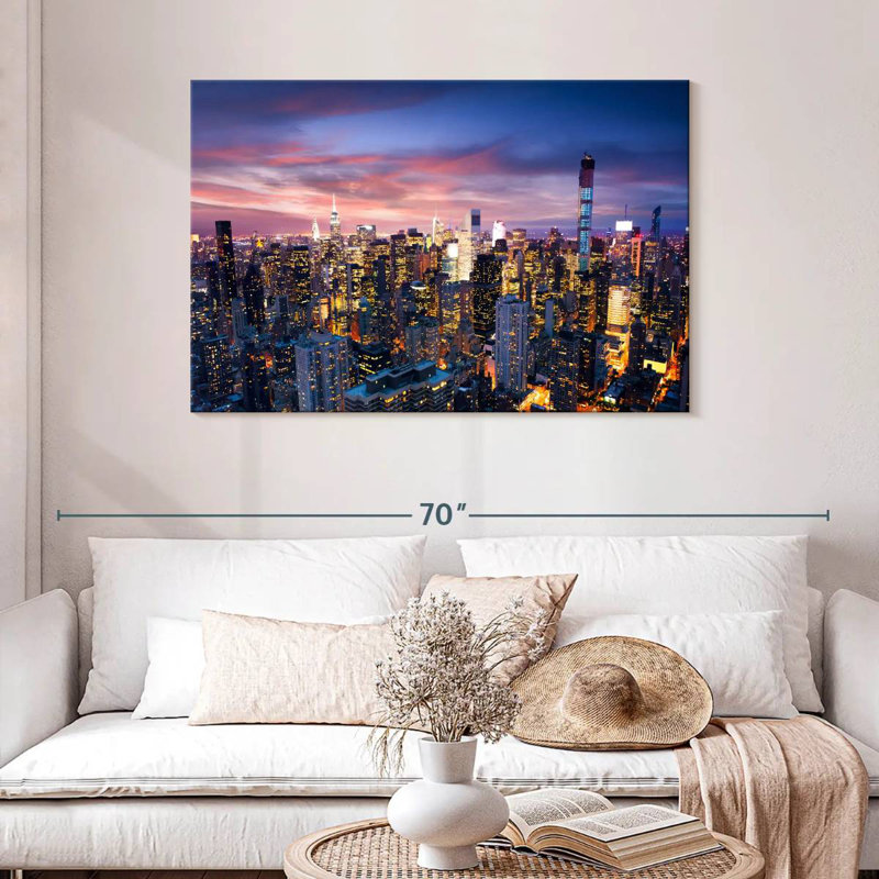 Paysage urbain de Sirci, New York, la nuit, H 30 po x l 45 po