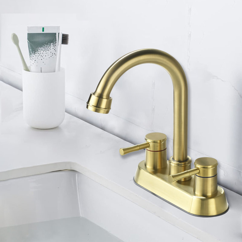 Robinet pour salle de bain à 2 poignées avec ensemble de drain Centreset, Or brossé