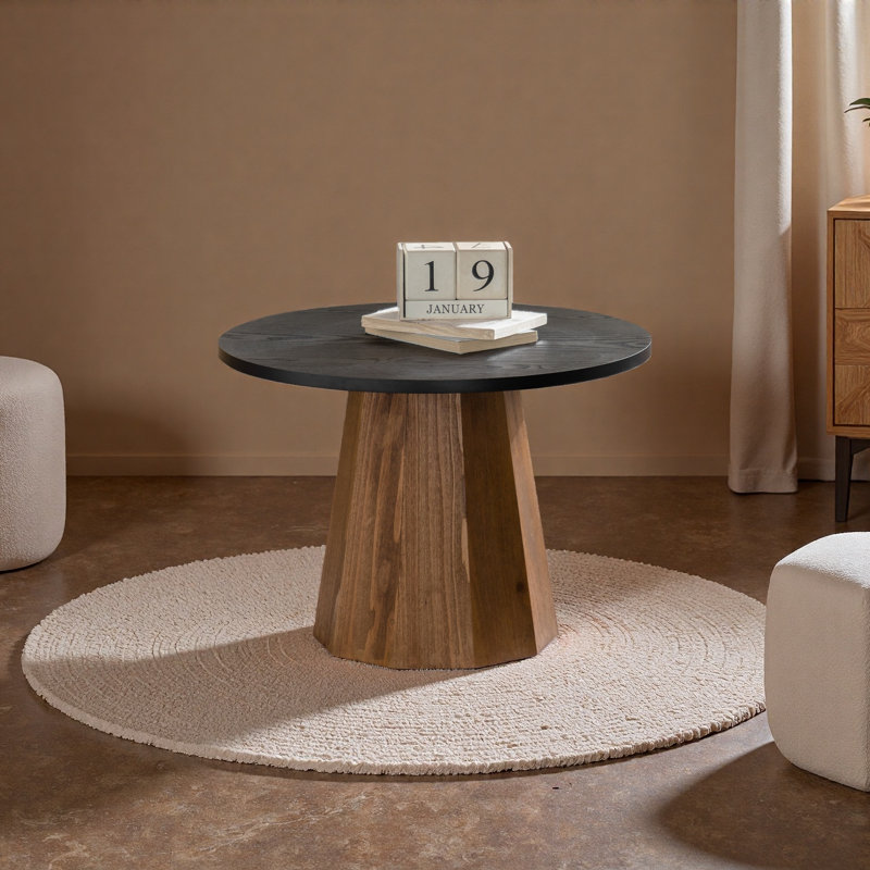 Round Coffee Table Sturdy Pedestal Wooden Tea Table For Living Room Easy To Assemble, 16.73" H x 23.62" L x 23.62" W
