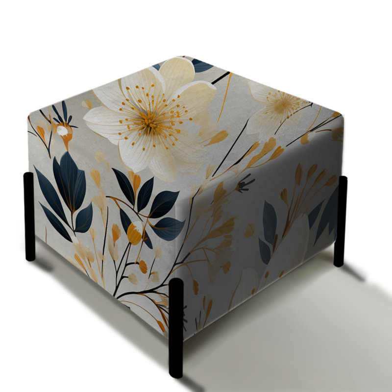 Mystique ivoire Reverie Blooms Perfection III - Repose-pieds carré floral