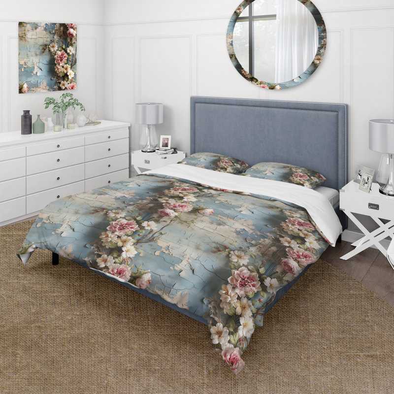 Literie charmante rose avec pivoine romantique, Housse de couette pour très grand lit et 2 très