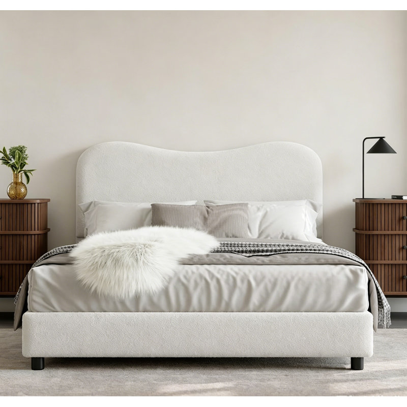 Cadre de lit simple / double / grand pour enfants avec tête de lit tapissier en velours, joli lit plateforme à profil bas pour filles et garçons