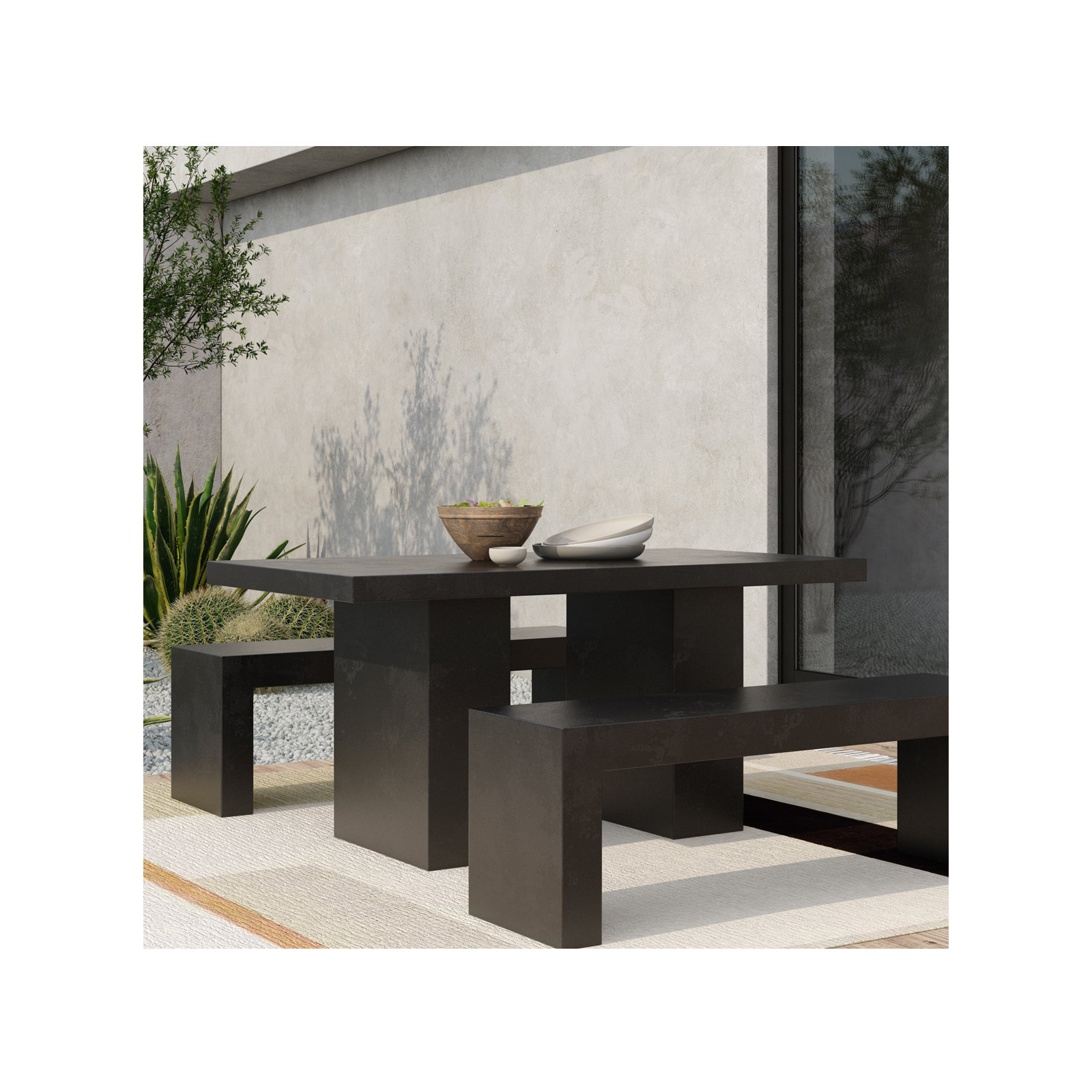 Tommen 63'' Fiber-Reinforced Cement Outdoor Dining Table, Black Fiber-Reinforced Cement