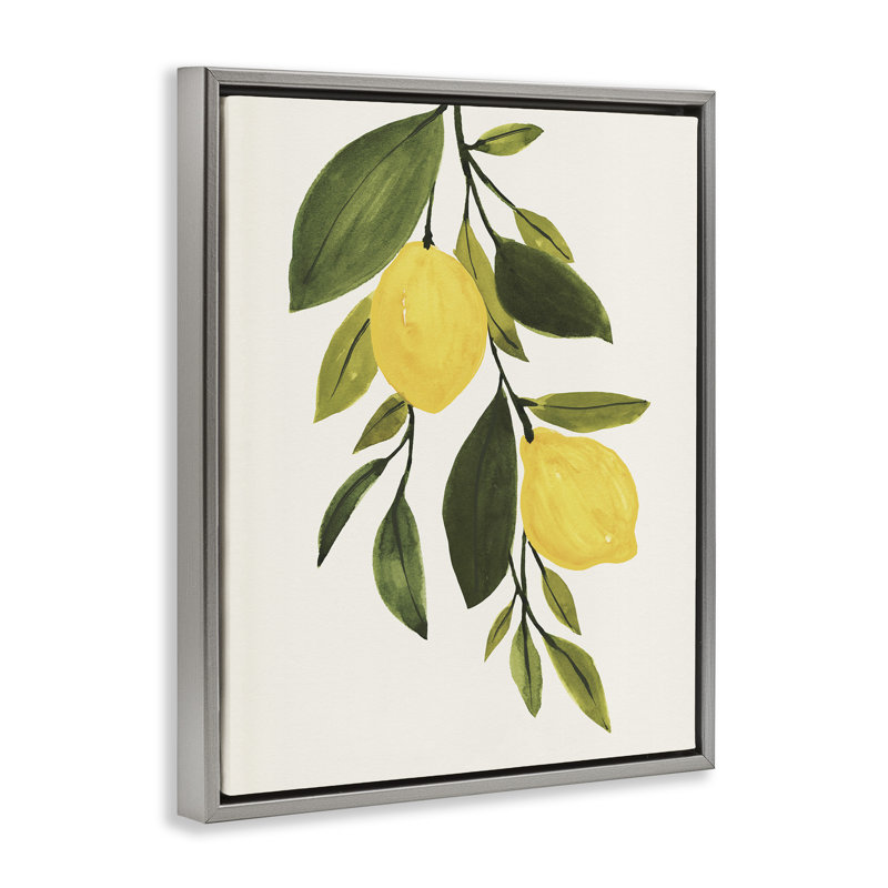 Simple feuille de citron jaune, Cadre flottant gris lustré, H 21 po x l 17 po