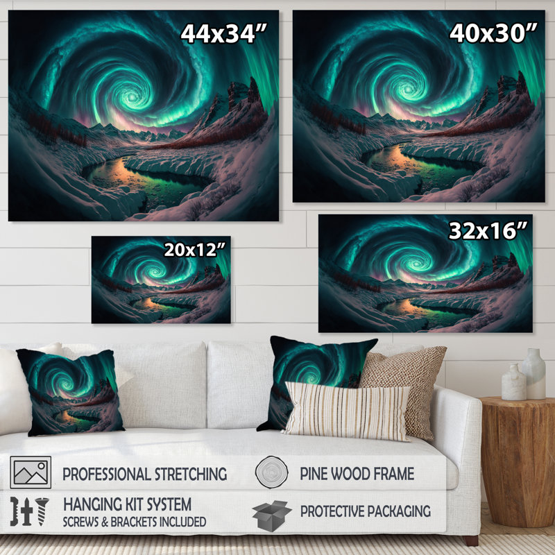 Aurores boréales magiques «Northern Lights VI», reproduction sur toile, H 30 po x l 40 po x P 1,5 po, Toile tendue