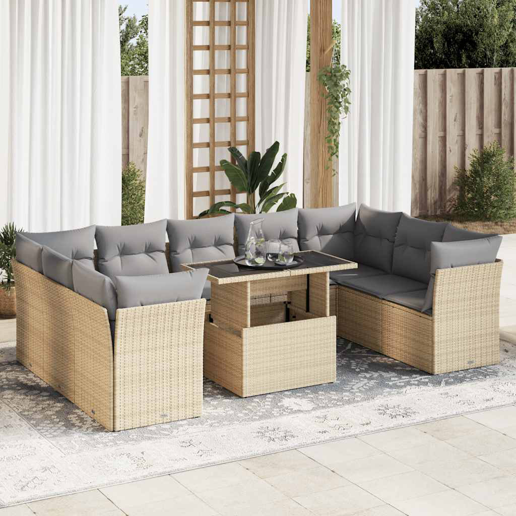 Vidaxl 10-Tlg. Garten-Sofagarnitur Mit Kissen Schwarz Poly Rattan