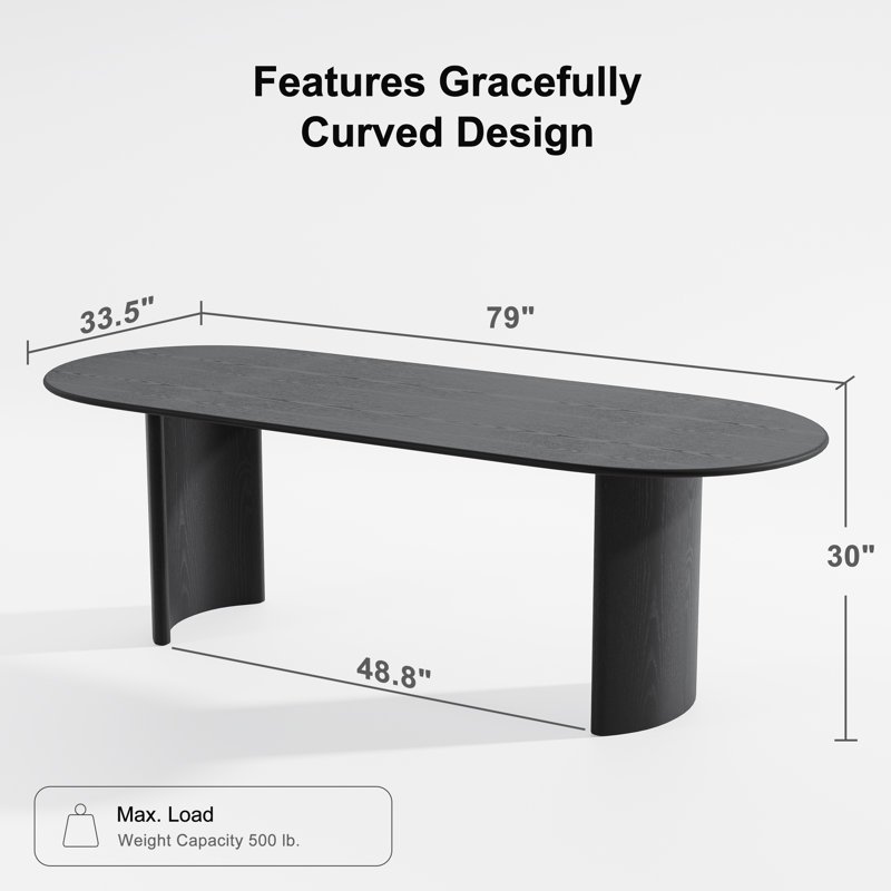 Oval Wood Dining Table with 2 Legs, Black, 30" H x 79" L x 33.50" W