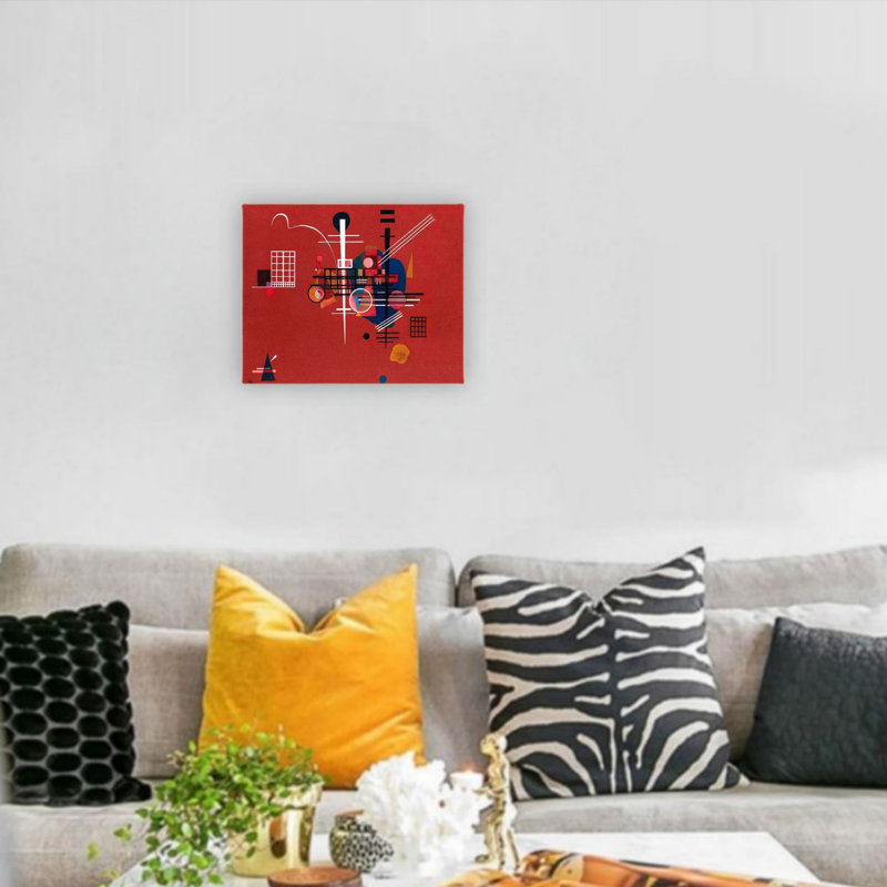 Art mural en toile rouge à formes géométriques abstraites 12 po x 16 po