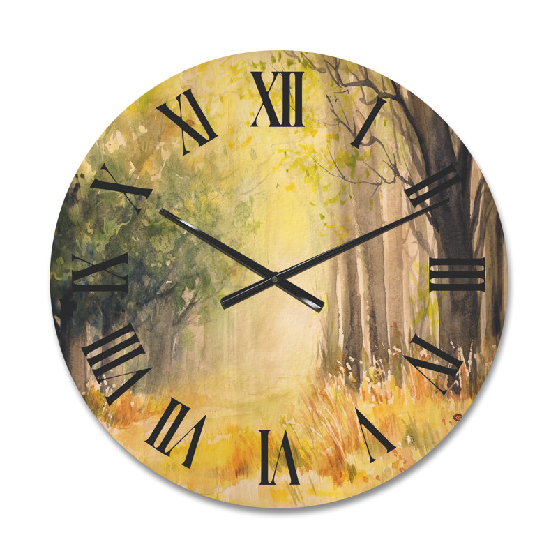 Horloge murale en bois Bright Sunshine Through the Forest Trees IV, Moyen