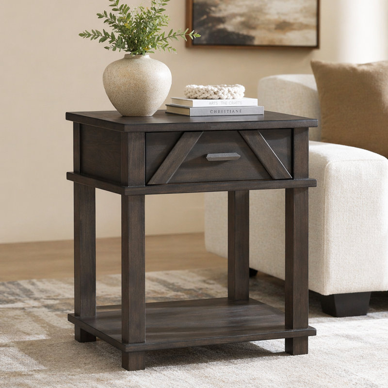 Table de bout traditionnelle rustique en bois durable avec rangement 1 pièce