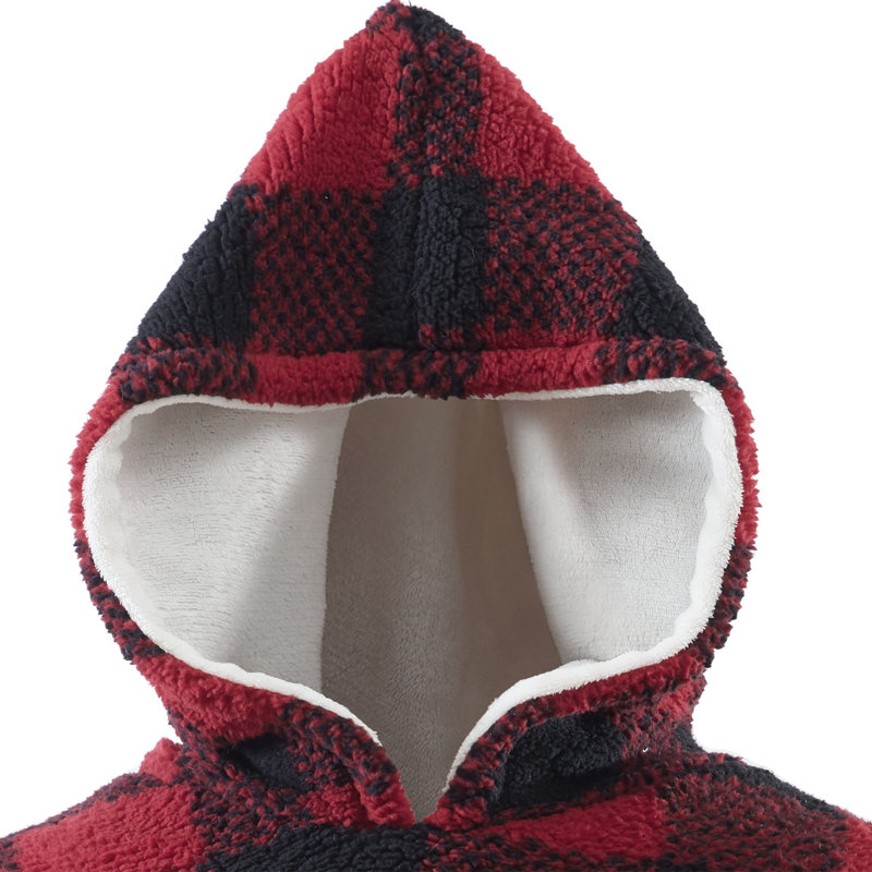 Jeté à capuche Swift Home - Sherpa et flanelle moelleux - surdimensionné, poches profondes et très chaudes, À carreaux