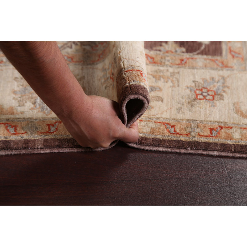 Tapis brun en laine noué à la main de conception unique 4 pi 8 po x 6 pi 6 po