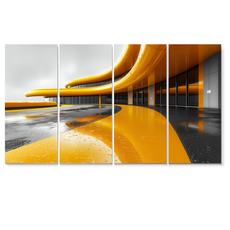 «Yellow Grey Turbocharged Thrills», ensemble d'art sur toile, H 32 po x l 64 po