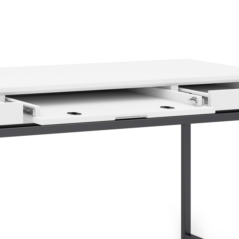 Bureau d'écriture en bois massif avec plateau pour clavier Lars, H 31,50 po x l 60 po x P 24 po, Blanc/Noir