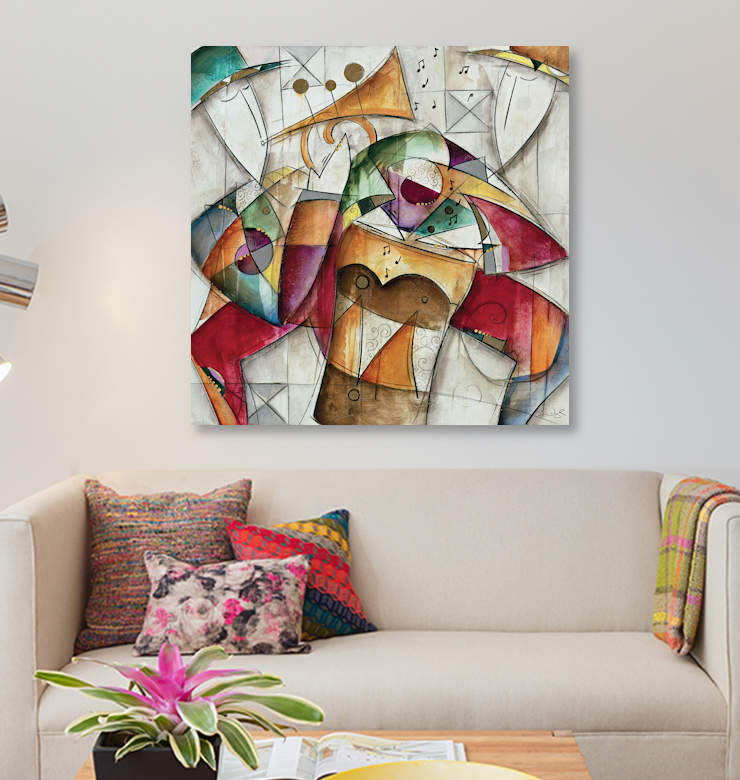 «Jam Séance I» par Eric Waugh, impression sur toile, H 12 po x l 12 po x P 0,75 po, Pas de tapis, Toile tendue