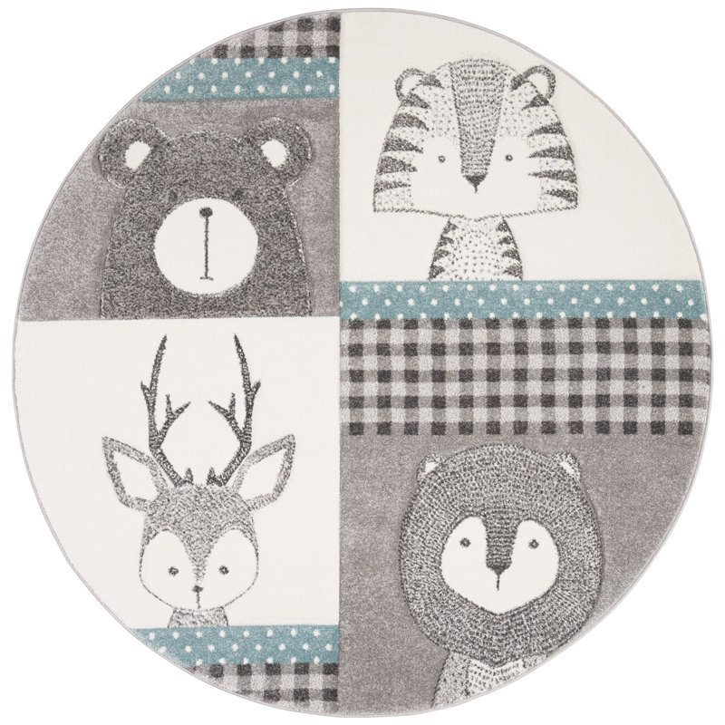 Glantz Animal Print Gray Area Rug, Round 5'3"