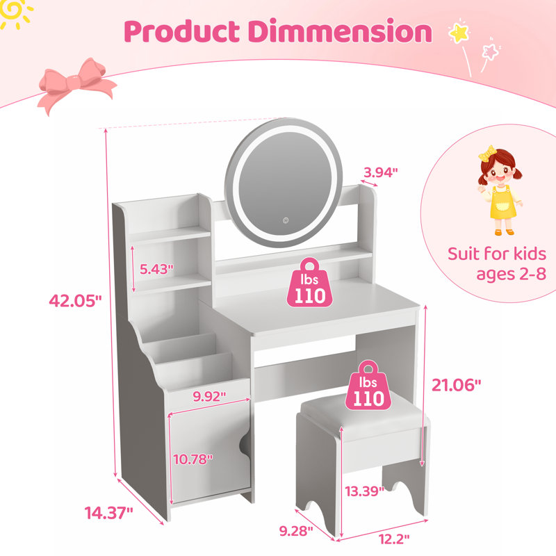 Coiffeuse pour enfants avec lumières, Blanc