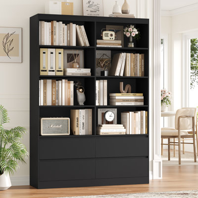 Bibliothèque 70 "H 70,9" x l 47,2 "à 4 niveaux avec 4 tiroirs de rangement