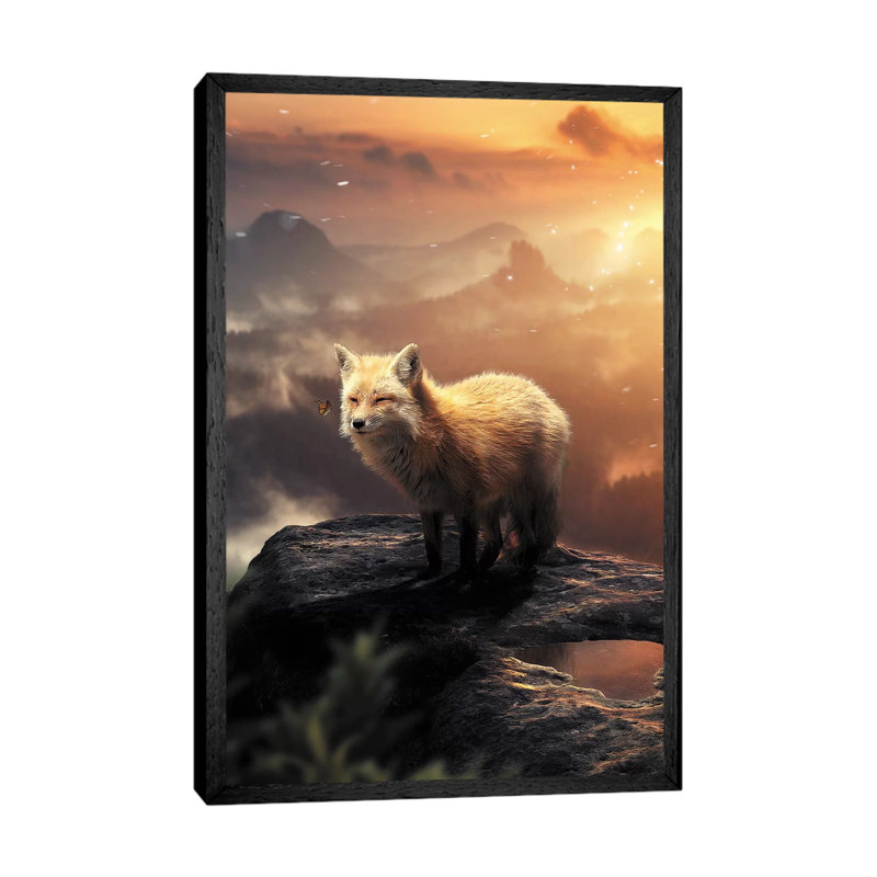The Fox On The Mountain by Zenja Gammer - Print on Canvas, 66.04 cm H x 45.72 cm W, Black Framed