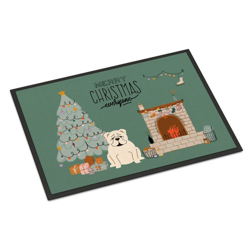 Tapis d'entrée antidérapant Inniss L 27 po x l 18 po, Bouledogue anglais blanc